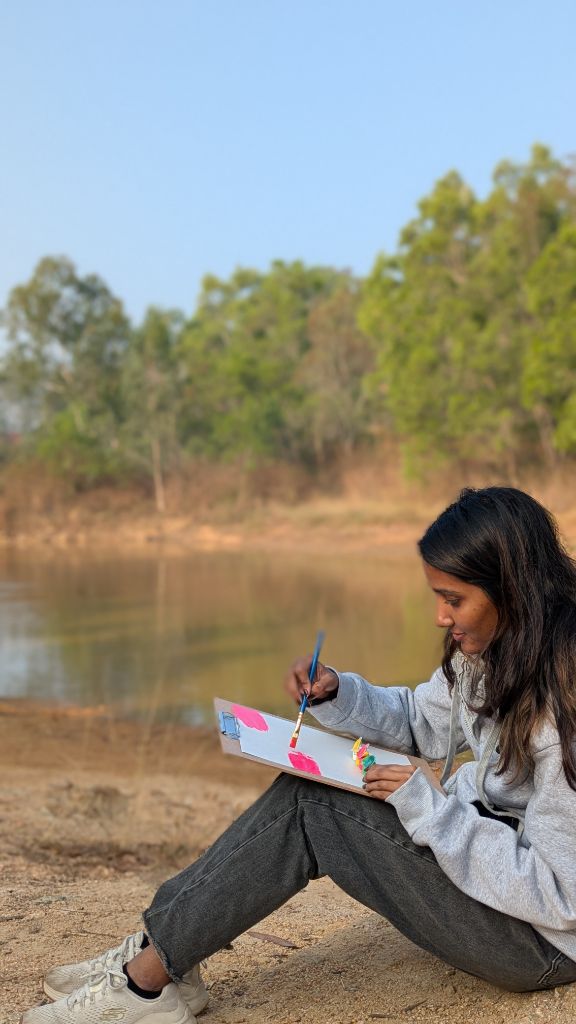 Painting by lake